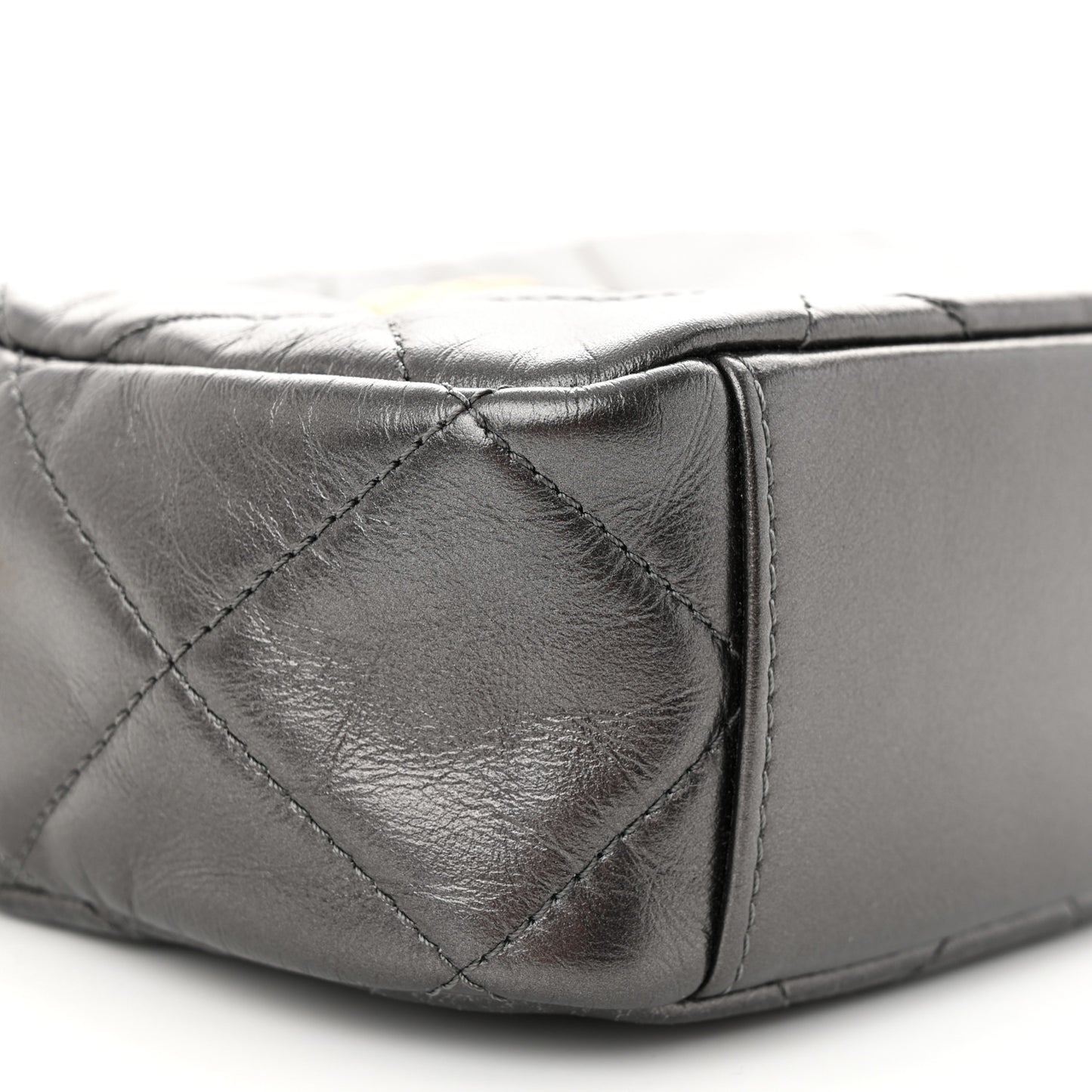 Metallic Calfskin Pearl Quilted CC Mini Camera Case Ruthenium