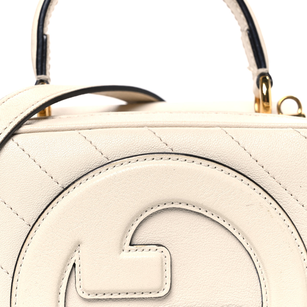 Gucci Sakai Be Green Calfskin Diagonal Stitched Blondie Top Handle Bag Mystic White 8 of 12