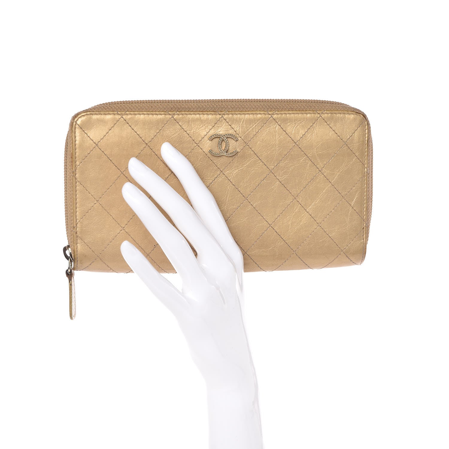 Chanel Metallic Aged Calfskin Quilted Palette Large Gusset Zip Around Wallet Gold 2 of 15