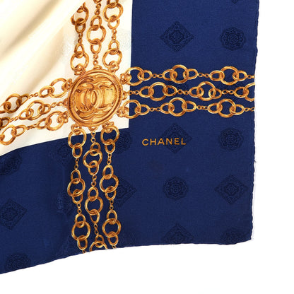 Chanel Silk CC Chain Scarf Navy White 2 of 2