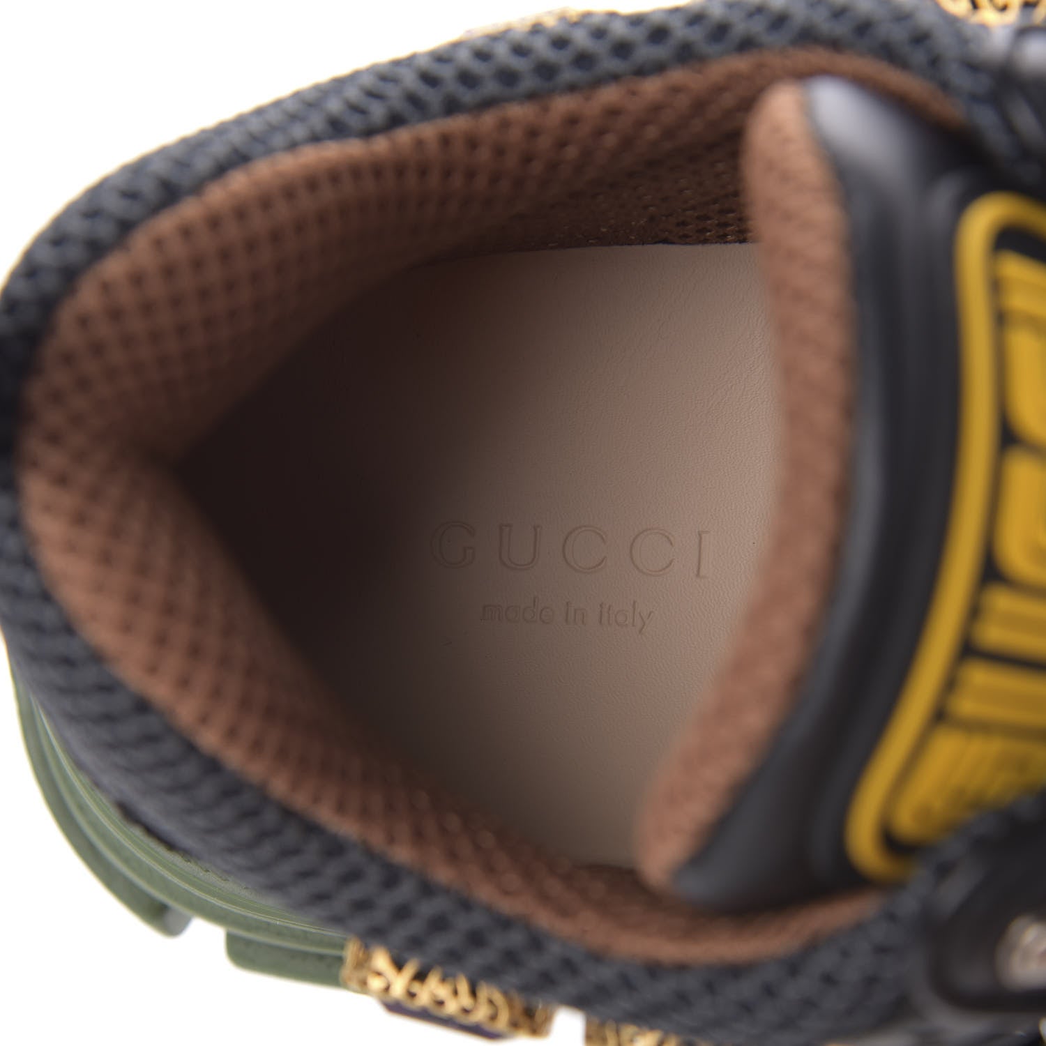 Gucci X SEGA Mesh Suede Calfskin Removable Crystals Flashtrek Sneakers 37 Loess Black Olive Green 8 of 10