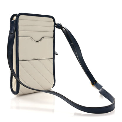 Gucci Vintage Effect Calfskin Matelasse Diagonal Torchon GG Marmont Phone Crossbody Bag Mystic White Blue Agata 3 of 10