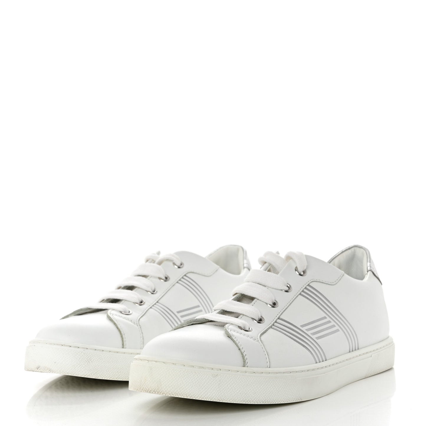 Calfskin Womens Advantage Sneakers 39 White Gris Argente