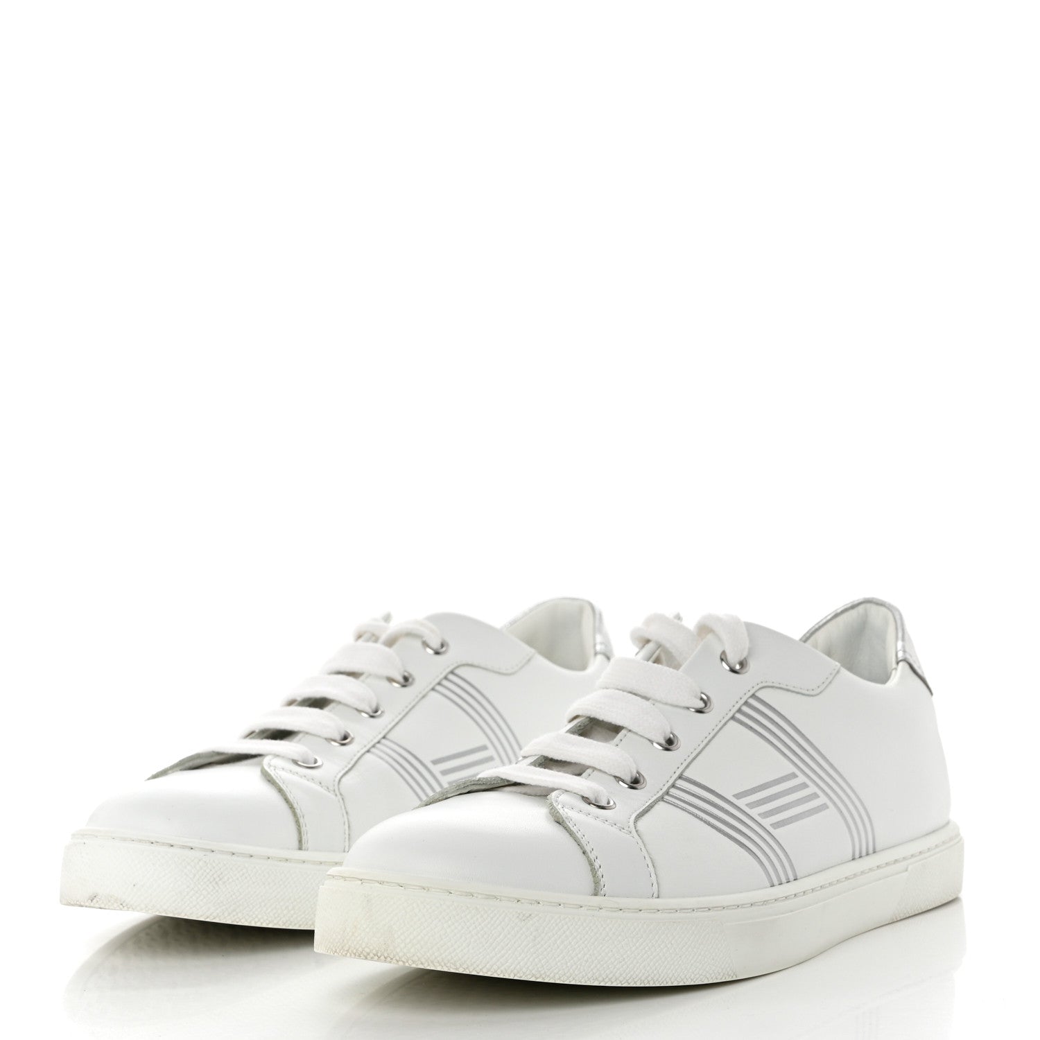 Hermes Calfskin Womens Advantage Sneakers 39 White Gris Argente 3 of 9