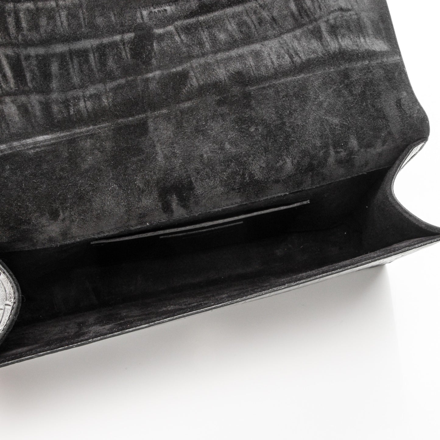 Calfskin Crocodile Embossed Classic Monogram Tassel Clutch Black