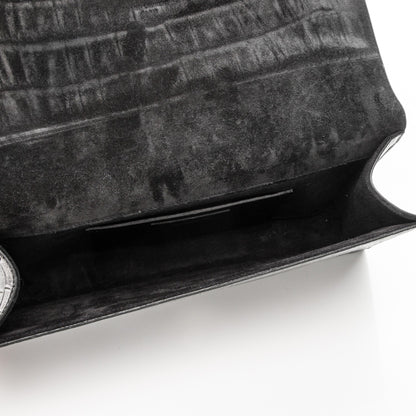 Saint Laurent Calfskin Crocodile Embossed Classic Monogram Tassel Clutch Black 5 of 6