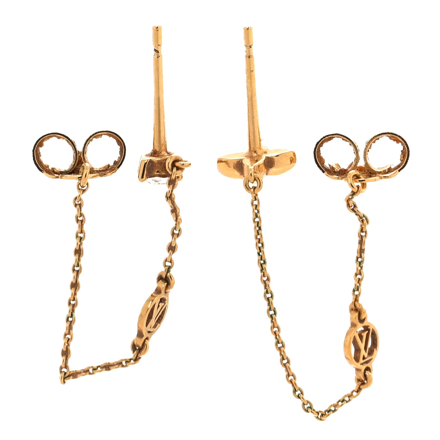 Louis Vuitton Metal Crystal Petit Louis Earrings Gold 3 of 5