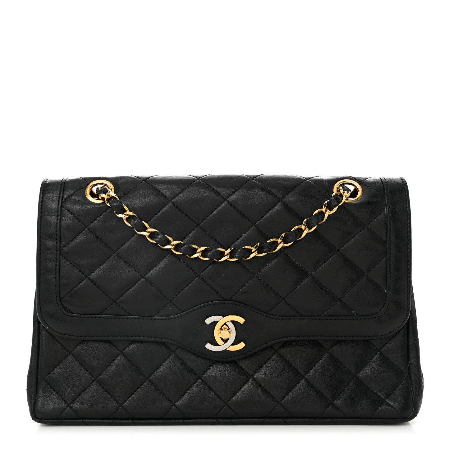 Lambskin Quilted Medium Double Flap Bag Black