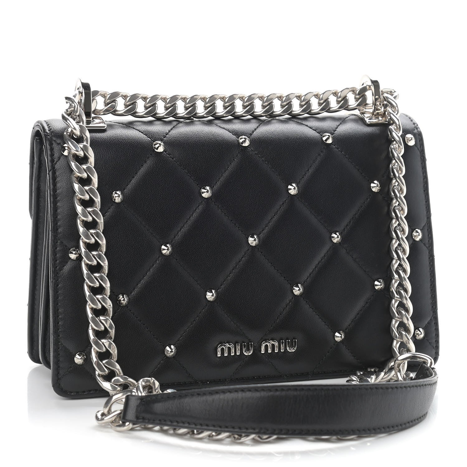 Miu Miu Pattina Nappa Crystal Studded Borchie Flap Bag Black 3 of 9