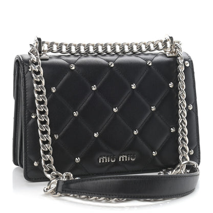 Miu Miu Pattina Nappa Crystal Studded Borchie Flap Bag Black 3 of 9