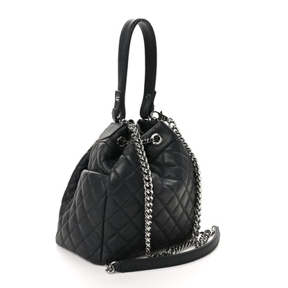 Chanel Caviar Flat Quilted CC Chain Bucket Drawstring Bag Black 3 of 10