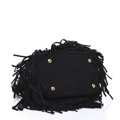 Saint Laurent Suede Calfskin Medium Emmanuelle Fringe Bucket Bag Black 5 of 14
