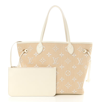 Louis Vuitton Cotton Monogram Embroidered Neverfull MM Beige White 3 of 10