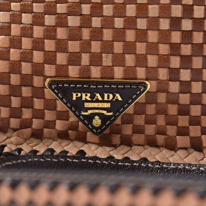 Prada Goatskin Woven Flap Crossbody Sughero Caramel 6 of 14