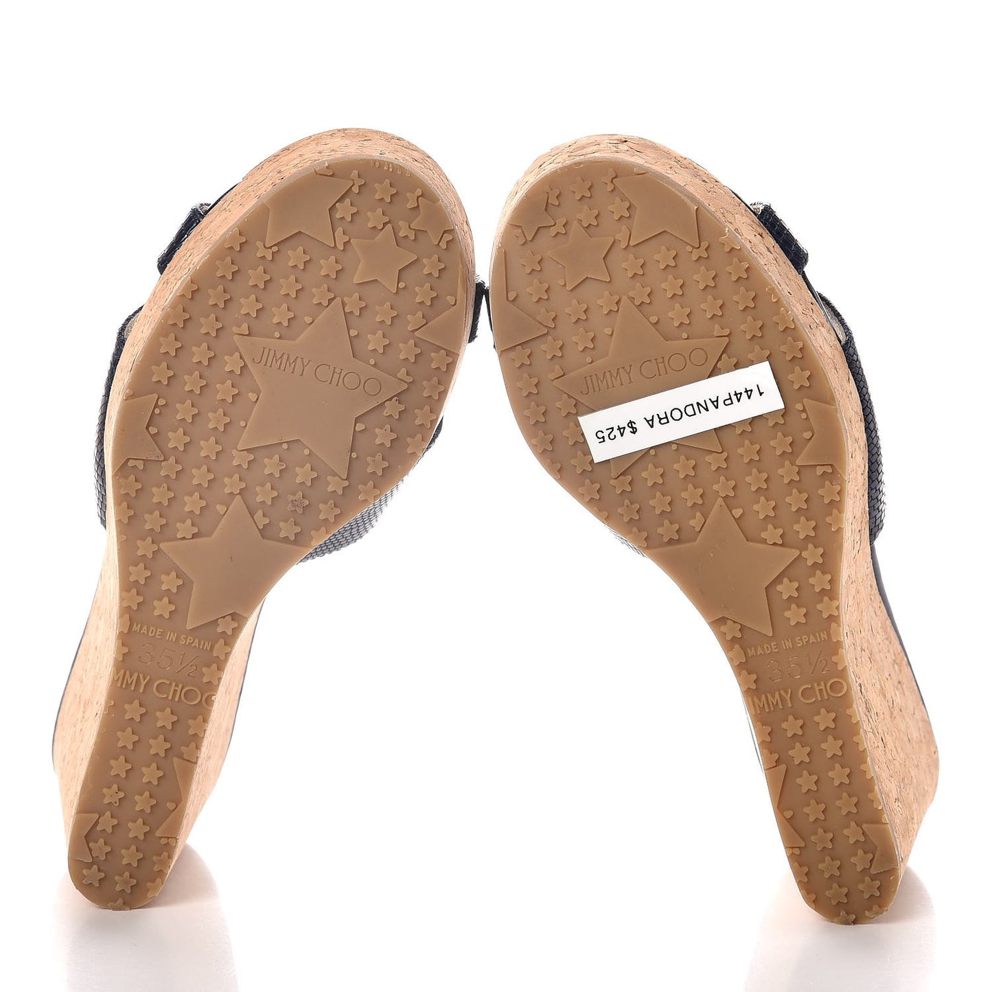 Snake Print Calfskin Embossed Cork Pandora Wedges 35.5 Navy