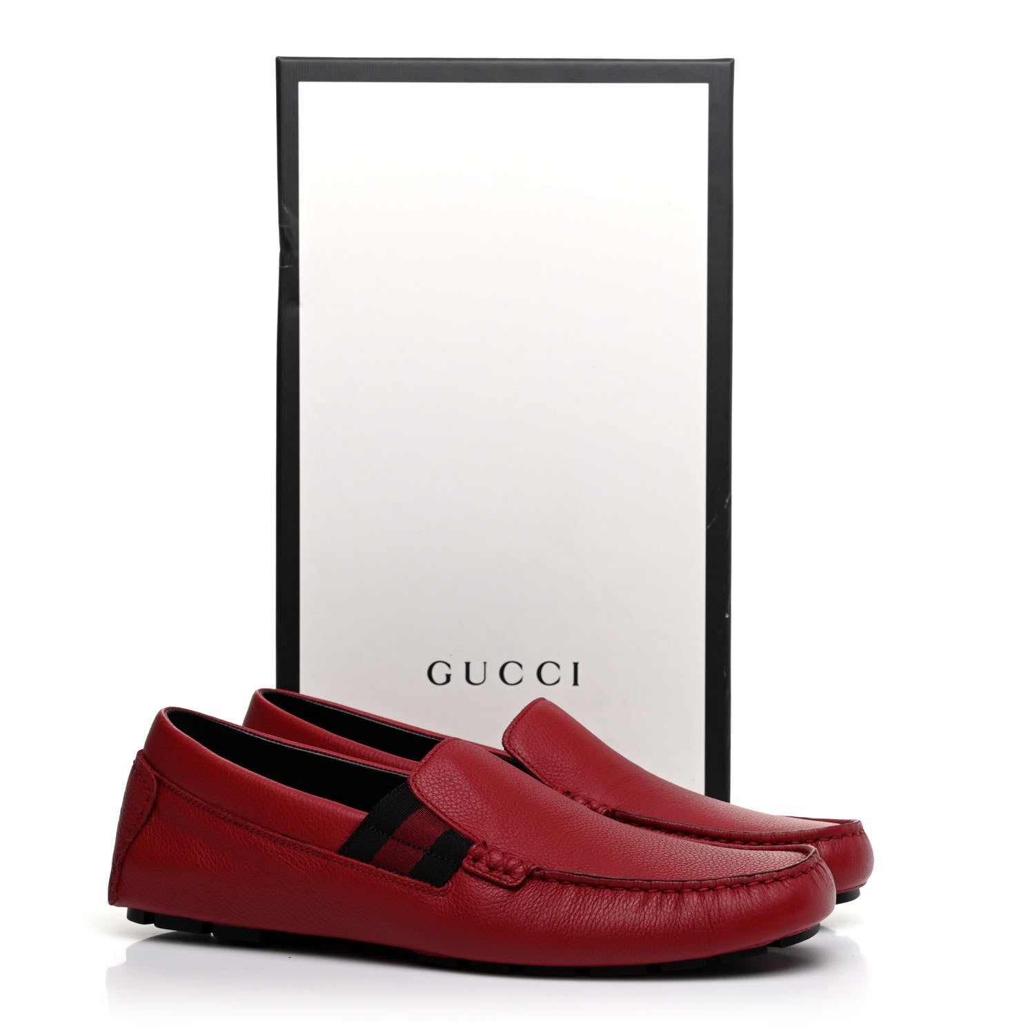 Gucci Calfskin Web Mens Driver Loafers 7 Red 9 of 9