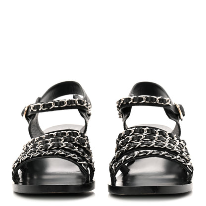 Chanel Calfskin Chain Sandals 37 Black 2 of 10