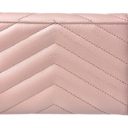 Saint Laurent Grain De Poudre Matelasse Chevron Small Monogram Envelope Wallet Pale Pink 6 of 8
