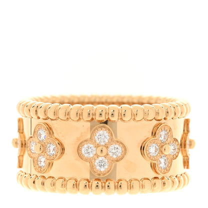 Van Cleef & Arpels 18K Yellow Gold Diamond Medium Perlee Clovers Ring 54 7 1 of 5