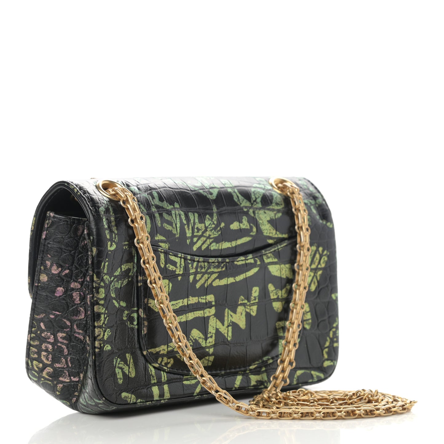 Calfskin Crocodile Embossed Graffiti 2.55 Mini Cocodile Reissue Flap Black Gold