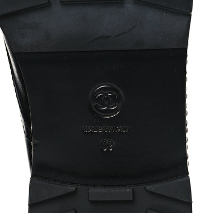 Chanel Crackled Calfskin Velvet Pearl Combat Short Boots 39 Black 6 of 8
