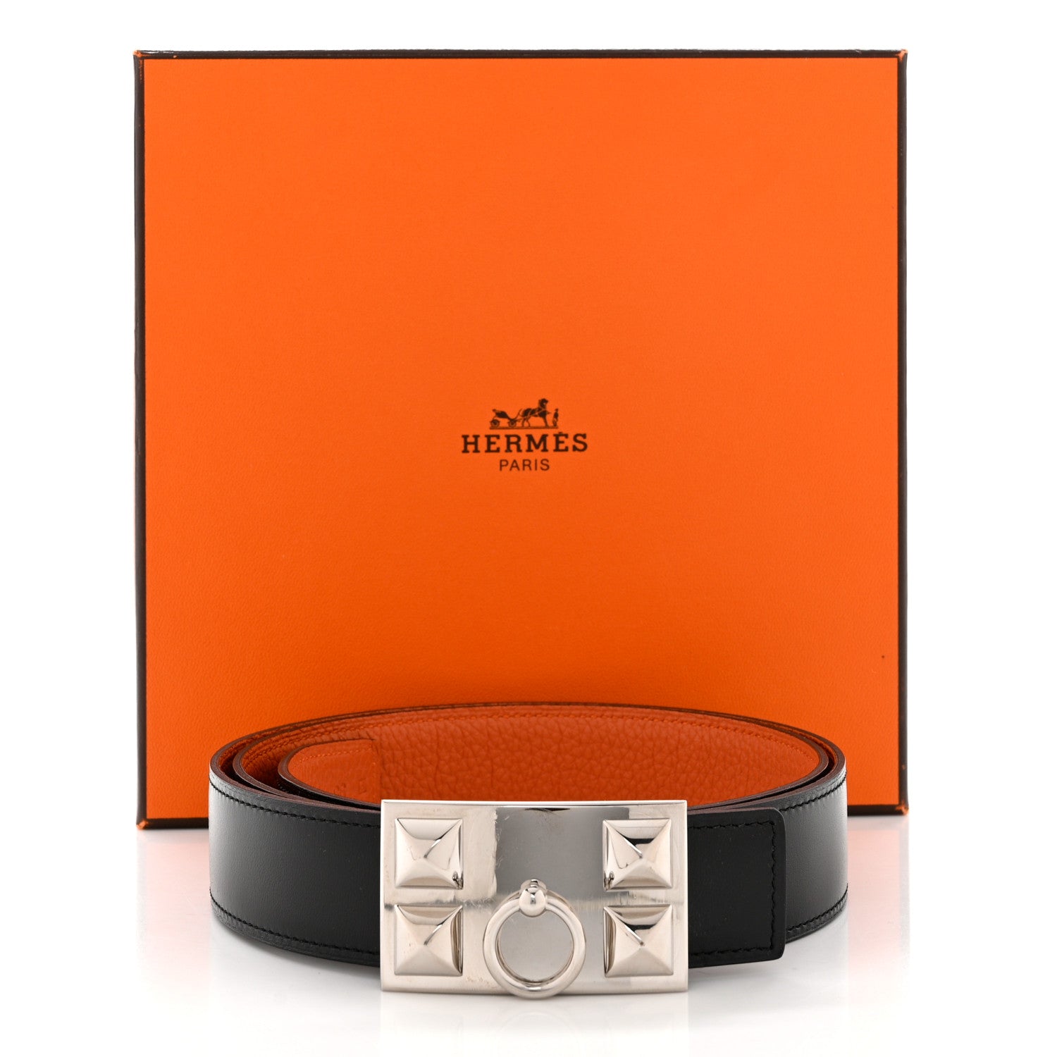 Hermes Swift Togo 32mm Collier De Chien CDC Belt 95 Black Orange 6 of 6