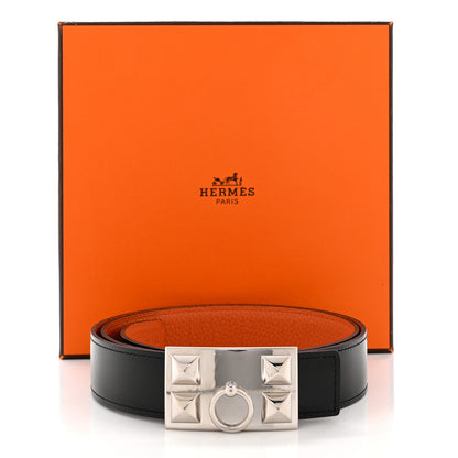 Hermes Swift Togo 32mm Collier De Chien CDC Belt 95 Black Orange 6 of 6