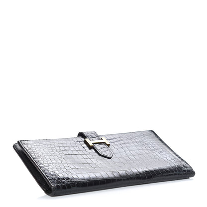 Hermes Shiny Porosus Crocodile Bearn Wallet Black 4 of 9