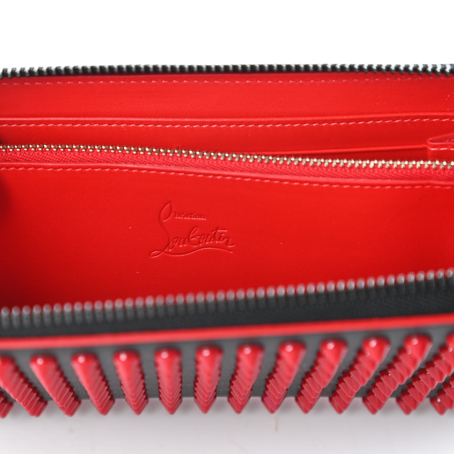 Calfskin Paris Panettone Spiked Zip Around Wallet Black Red