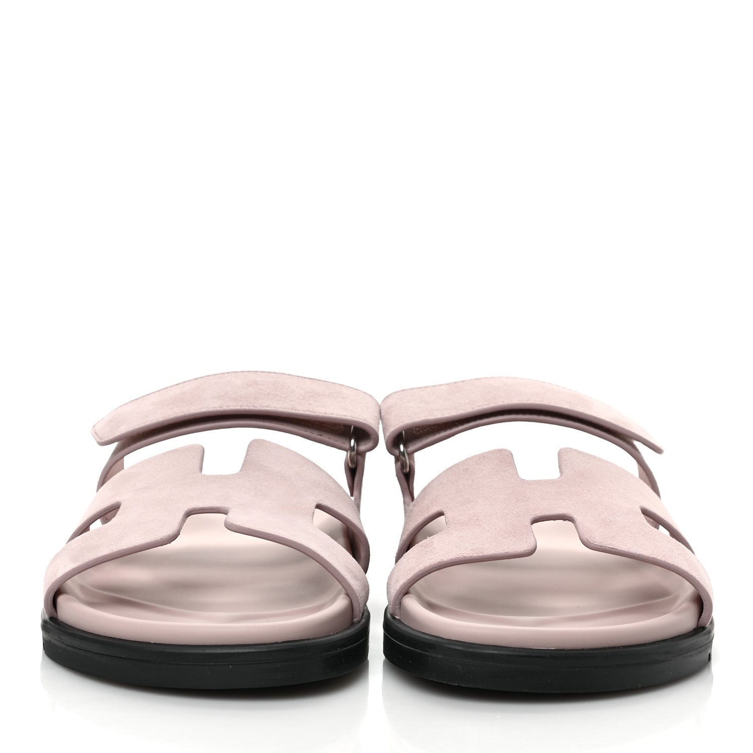 Hermes Suede Goatskin Womens Chypre Sandals 37.5 Rose Porcelaine 2 of 9