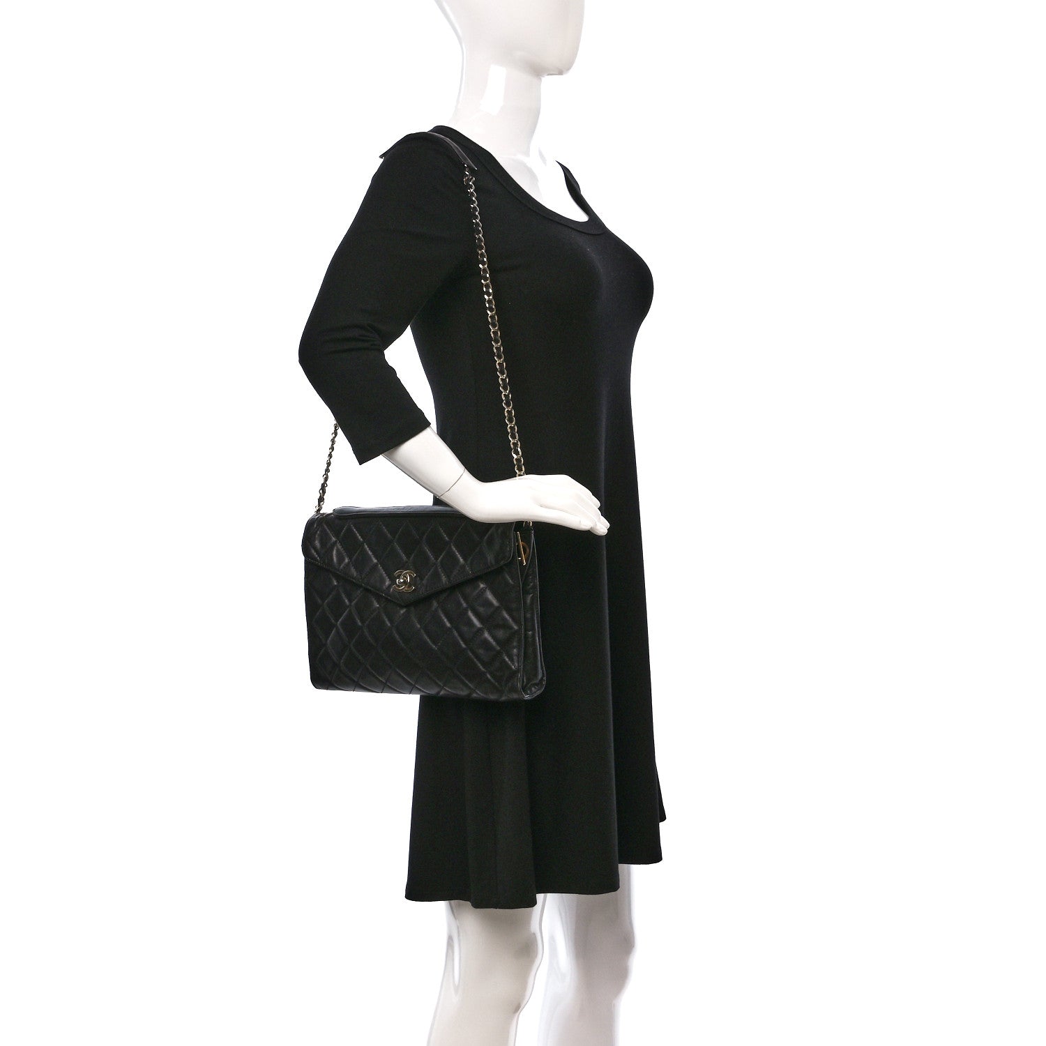 Chanel Lambskin Diamond Stitch Envelope Single Flap Black 2 of 12