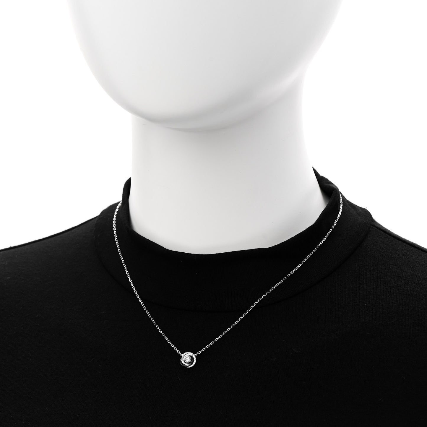 18K White Gold Black Ceramic Diamond Small Trinity Pendant Necklace