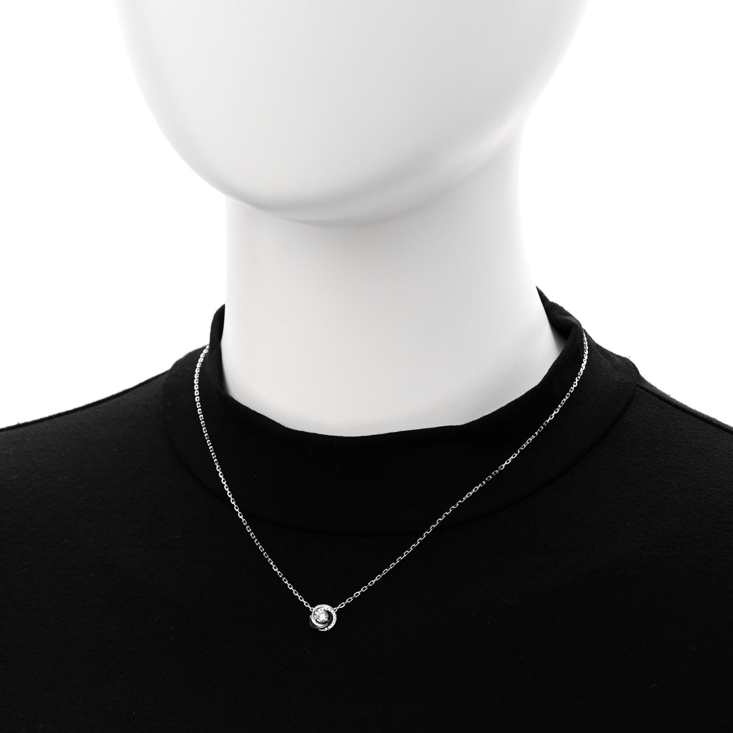 Cartier 18K White Gold Black Ceramic Diamond Small Trinity Pendant Necklace 2 of 6