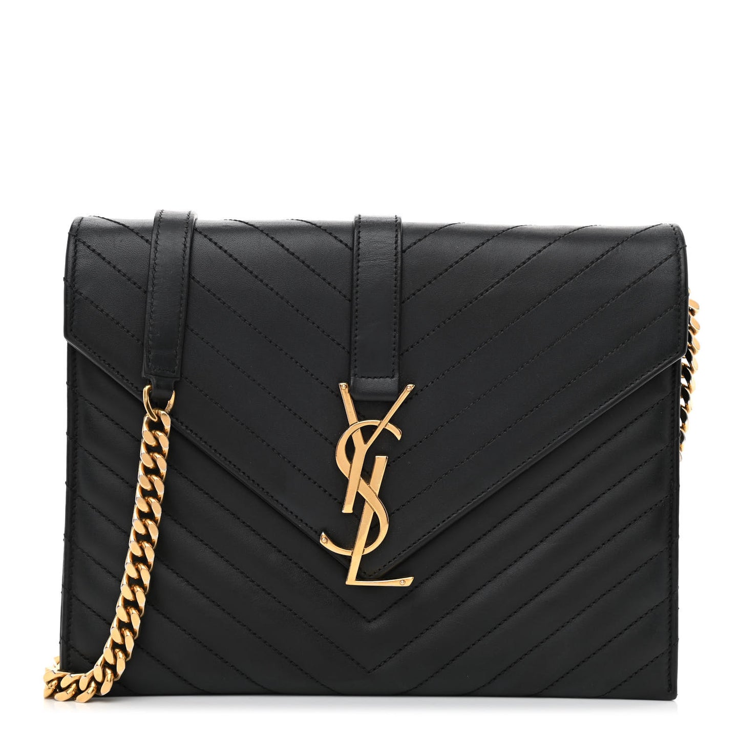 Calfskin Matelasse Chevron Medium Monogram Satchel Black