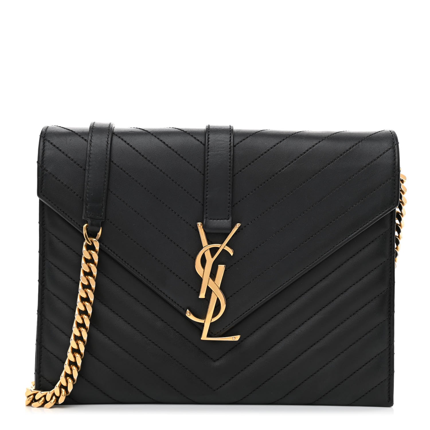 Saint Laurent Calfskin Matelasse Chevron Medium Monogram Satchel Black 1 of 8