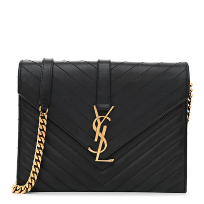 Saint Laurent Calfskin Matelasse Chevron Medium Monogram Satchel Black 1 of 8