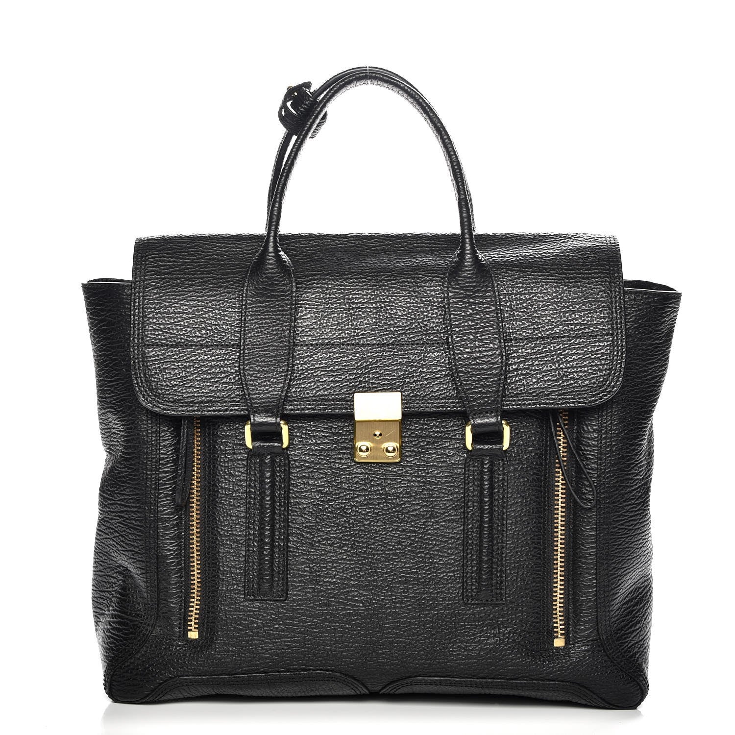 3.1 Phillip Lim 3.1 Textured Calfskin Large Pashli Satchel Black 1 of 7