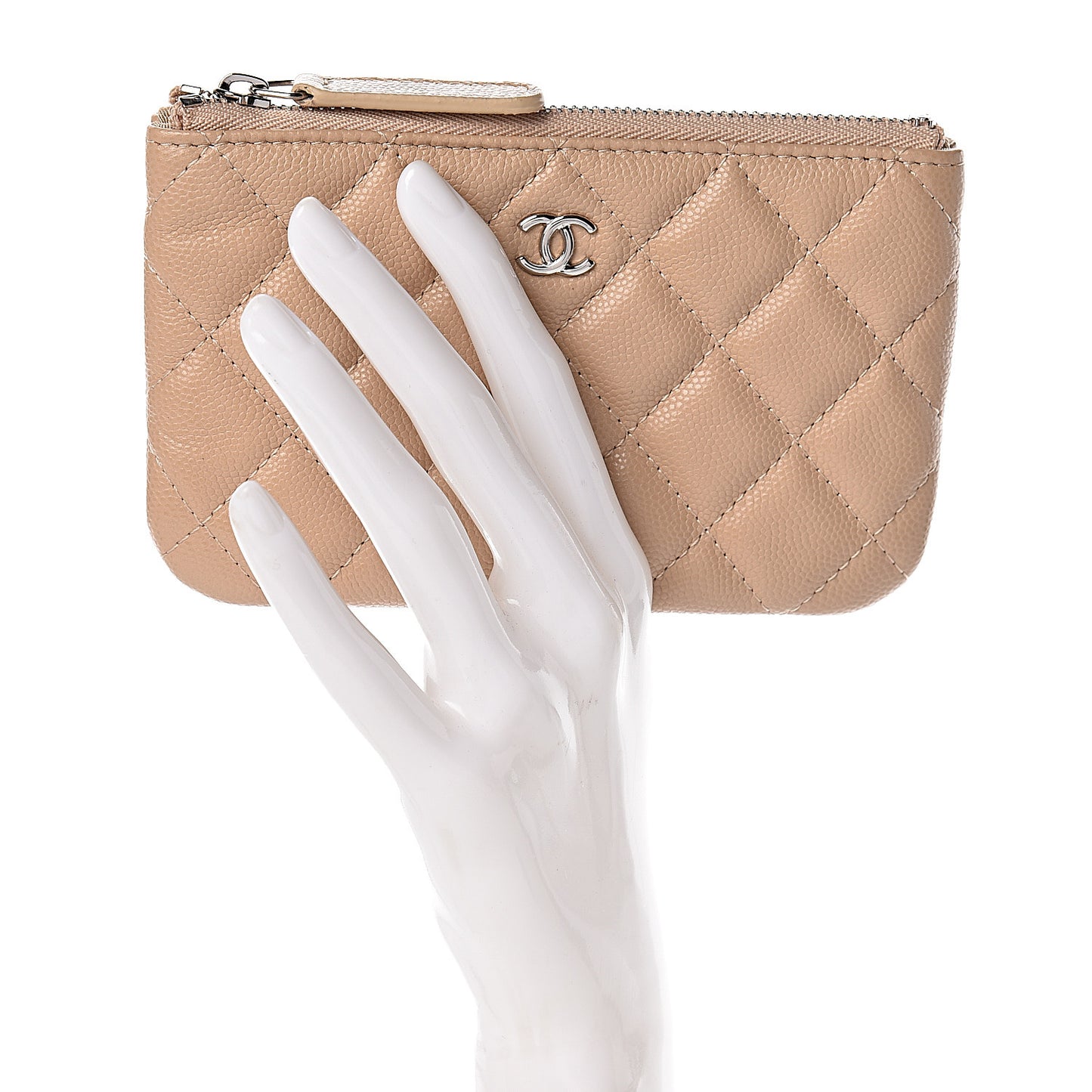 Caviar Quilted Small Cosmetic Case Beige