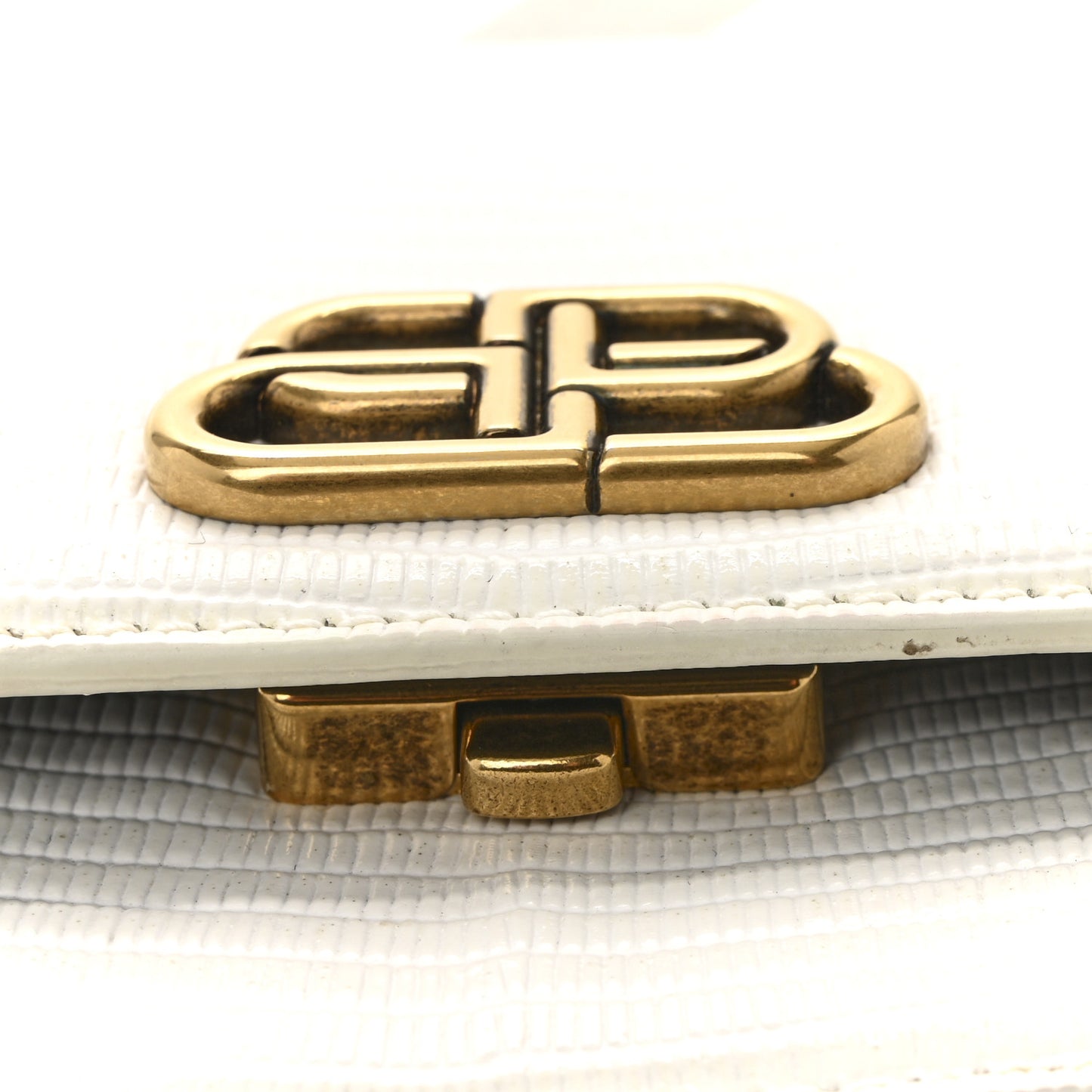 Patent Calfskin Lizard Embossed XS Sharp Top Handle Bag White