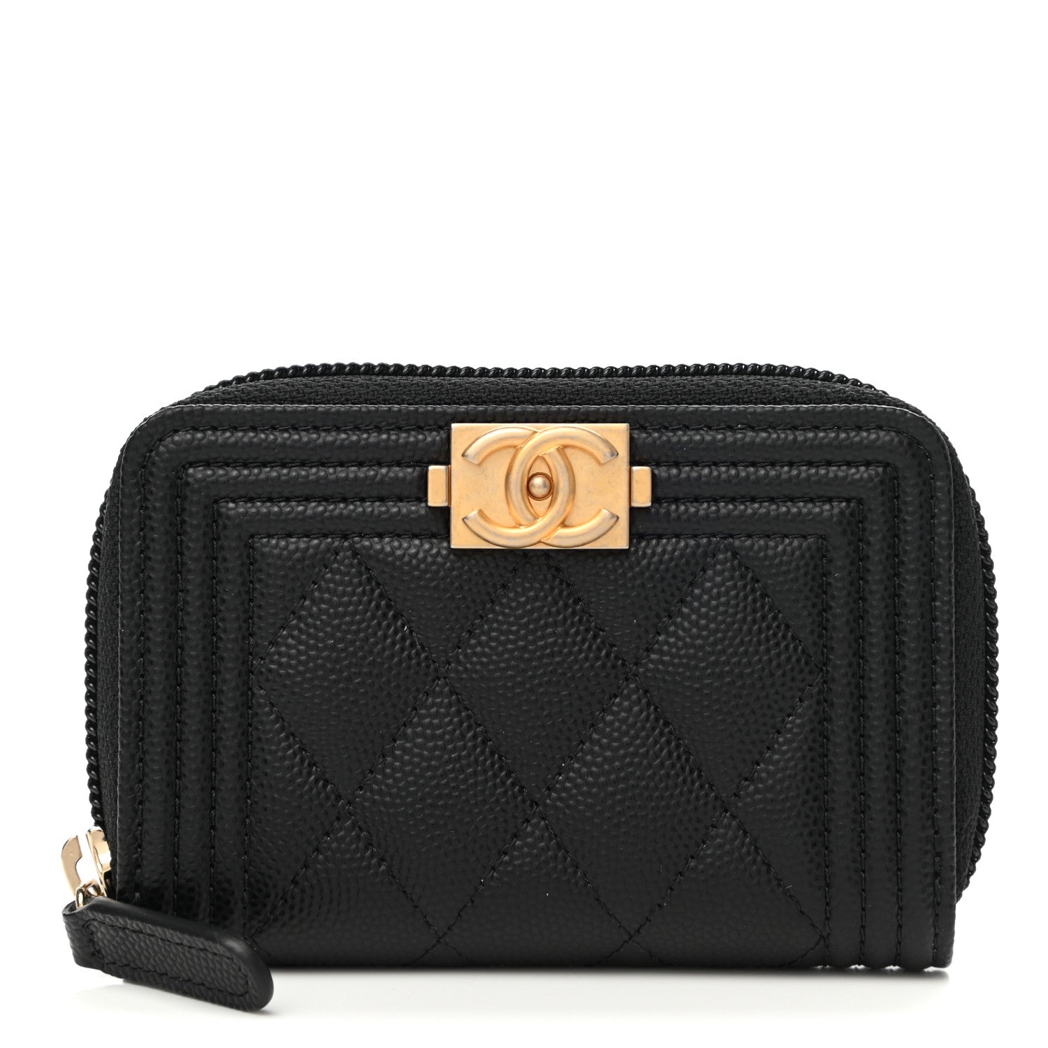 Chanel Caviar Quilted Boy Zip Around Coin Purse Wallet Black 1 of 9
