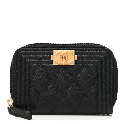 Chanel Caviar Quilted Boy Zip Around Coin Purse Wallet Black 1 of 9