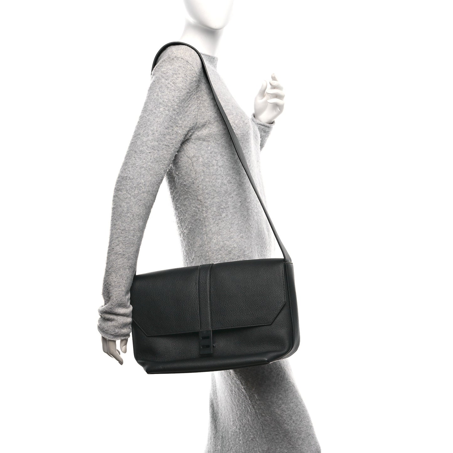 Calfskin Gancini Twins 24 Messenger Bag Black