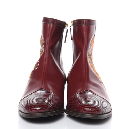 Gucci Calfskin Malaga Kid Lizard Web Dragon Embroidered Ankle Boots 38.5 Burgundy 2 of 10