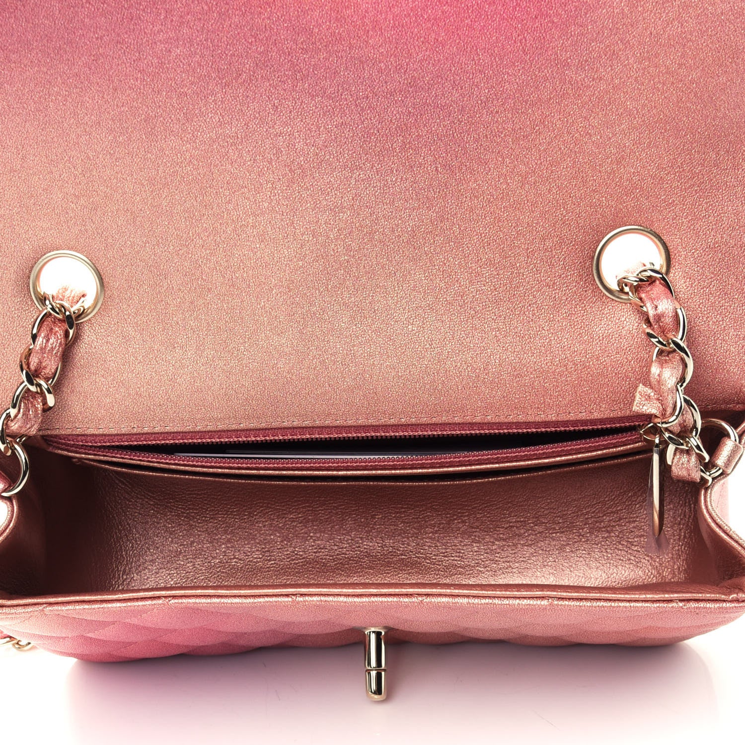 Chanel Metallic Lambskin Quilted Ombre Mini Rectangular Flap Pink 4 of 4