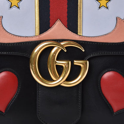 Gucci Calfskin Web Heart Medium GG Marmont Chain Handle Bag Black 7 of 26