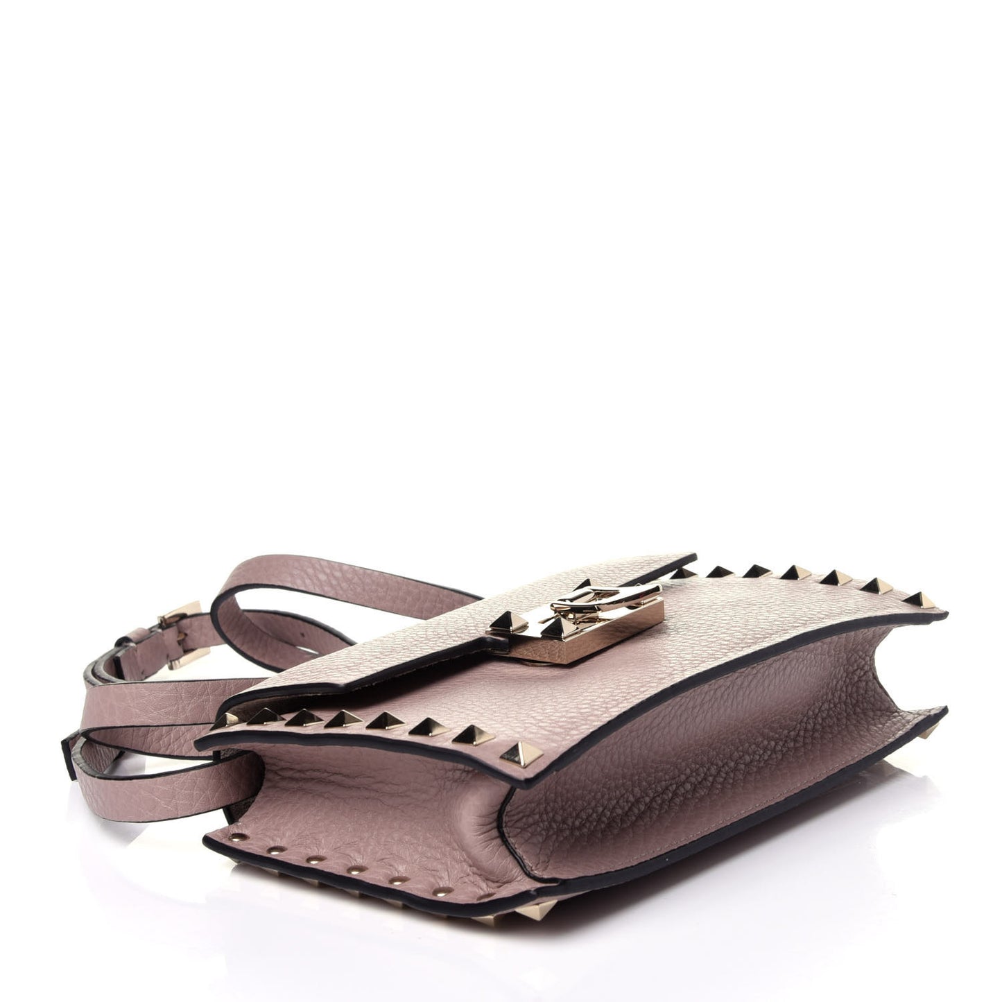 Pebbled Calfskin Small Rockstud Overlay Flap Shoulder Bag Poudre
