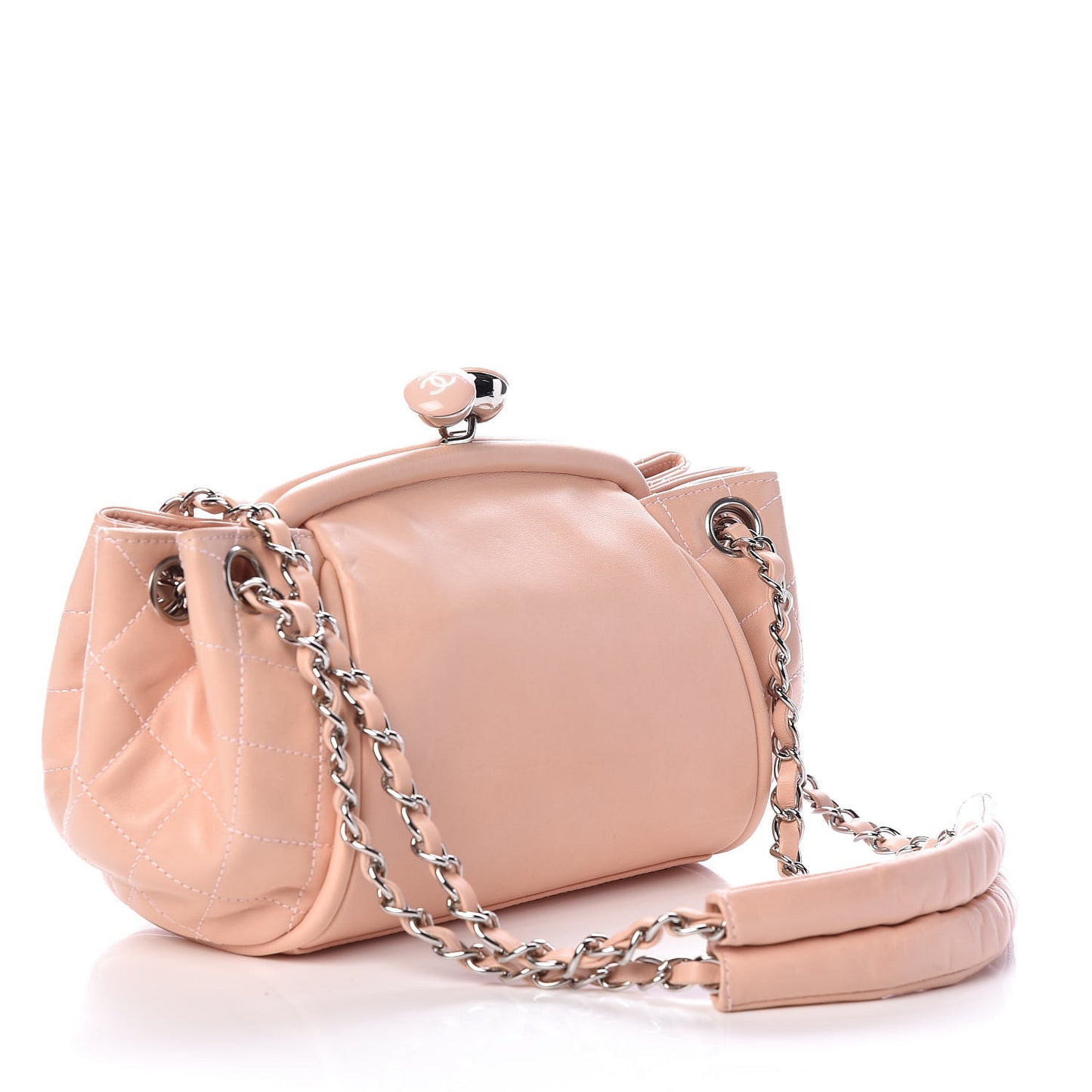 Lambskin CC Kiss Lock Accordion Bag Rose Clair