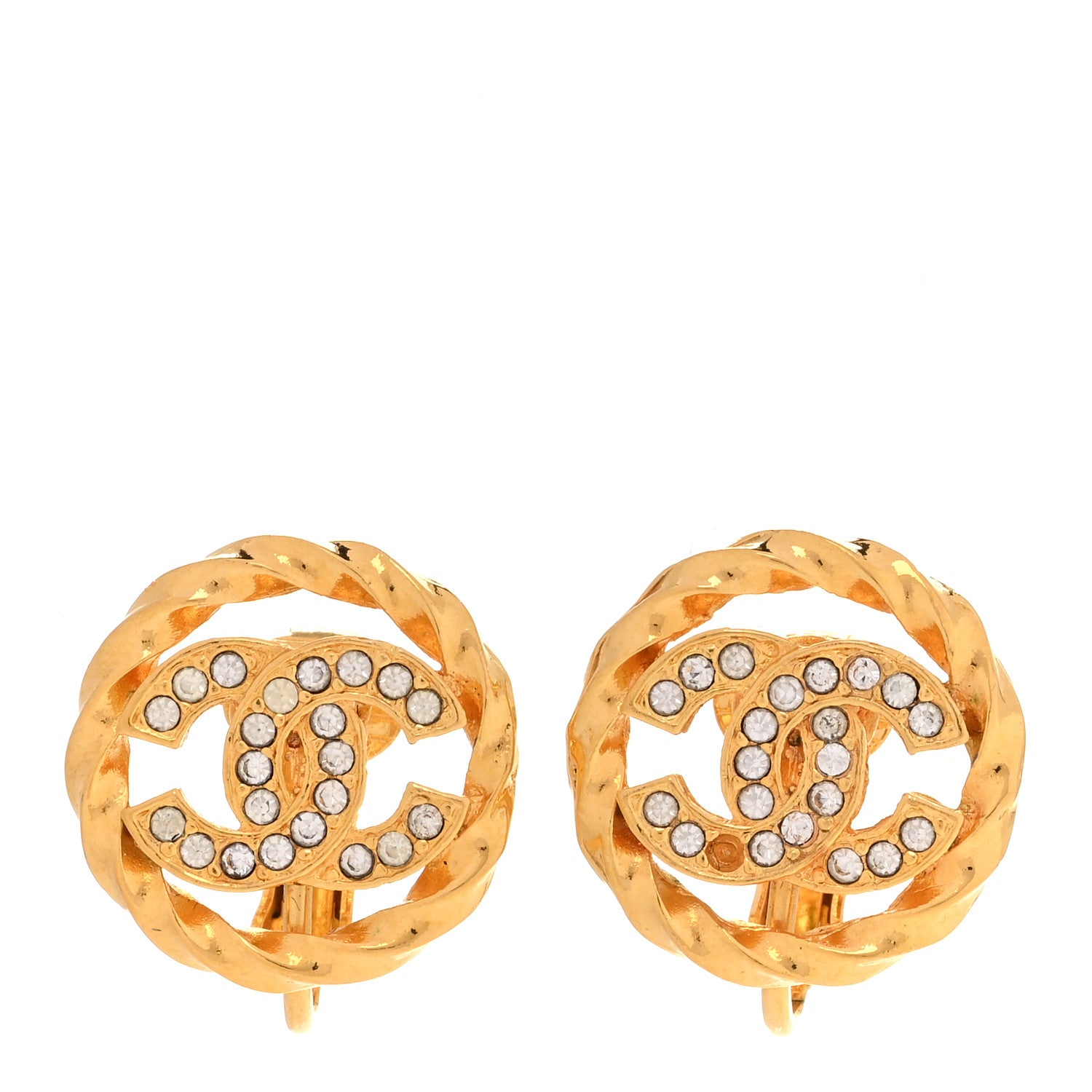 Chanel Crystal CC Round Clip On Earrings Gold 1 of 5