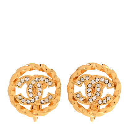 Chanel Crystal CC Round Clip On Earrings Gold 1 of 5