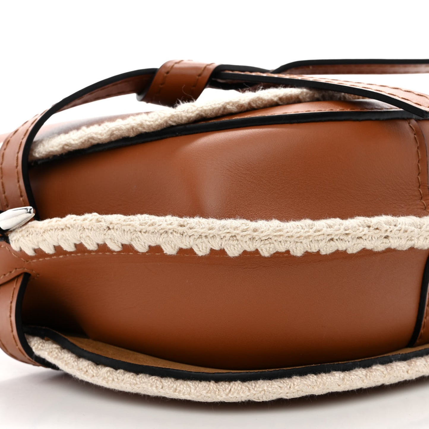 Calfskin Crochet Trim Small Gate Crossbody Bag Tan